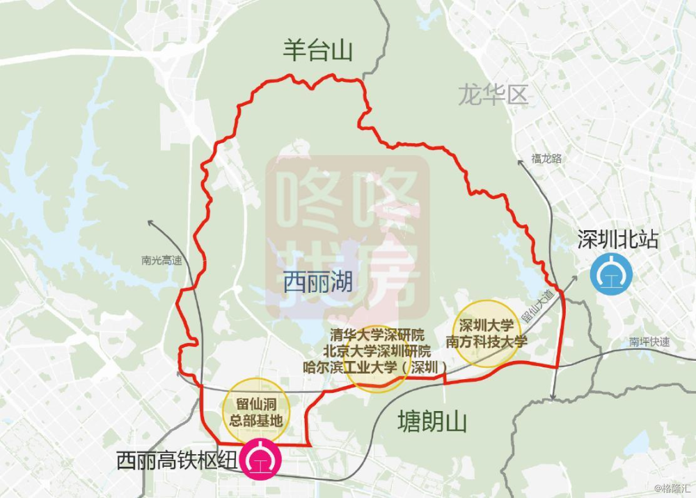 处于西丽高铁枢纽和深圳北站两个国铁枢纽的10分钟圈层内,具有了"贯通