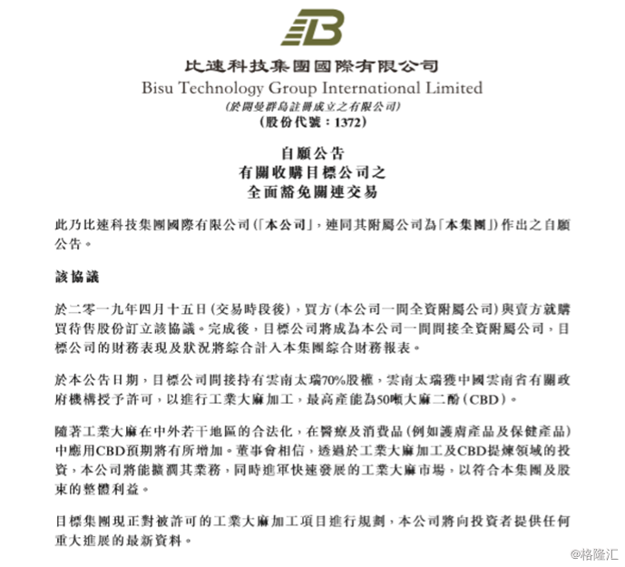 比速科技 Hk 有望成为工业大麻产业链新龙头 比速科技 Hk 有望成为工业大麻产业链新龙头