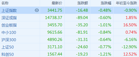 两市主要指数开盘下跌，半导体板块大跌居前