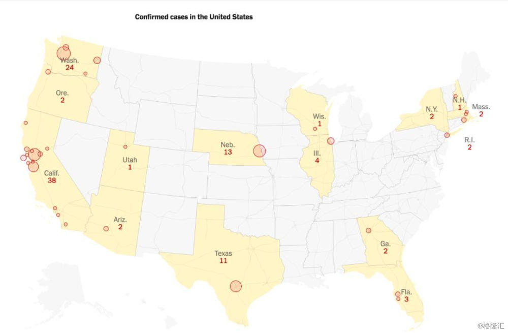 美国疫情分布图 纽约时报