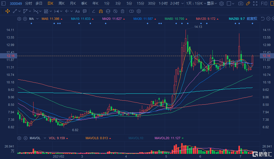 福瑞股份(300049.SZ)大涨9%报12.18元 总市值32亿元